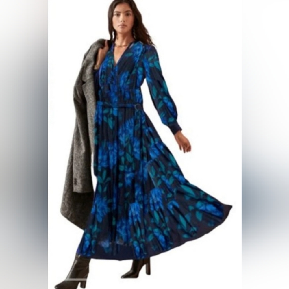 Beautiful Black Blue Green Floral Maxi Dress 20W 2XL 3XL Flowy Long Wrap
